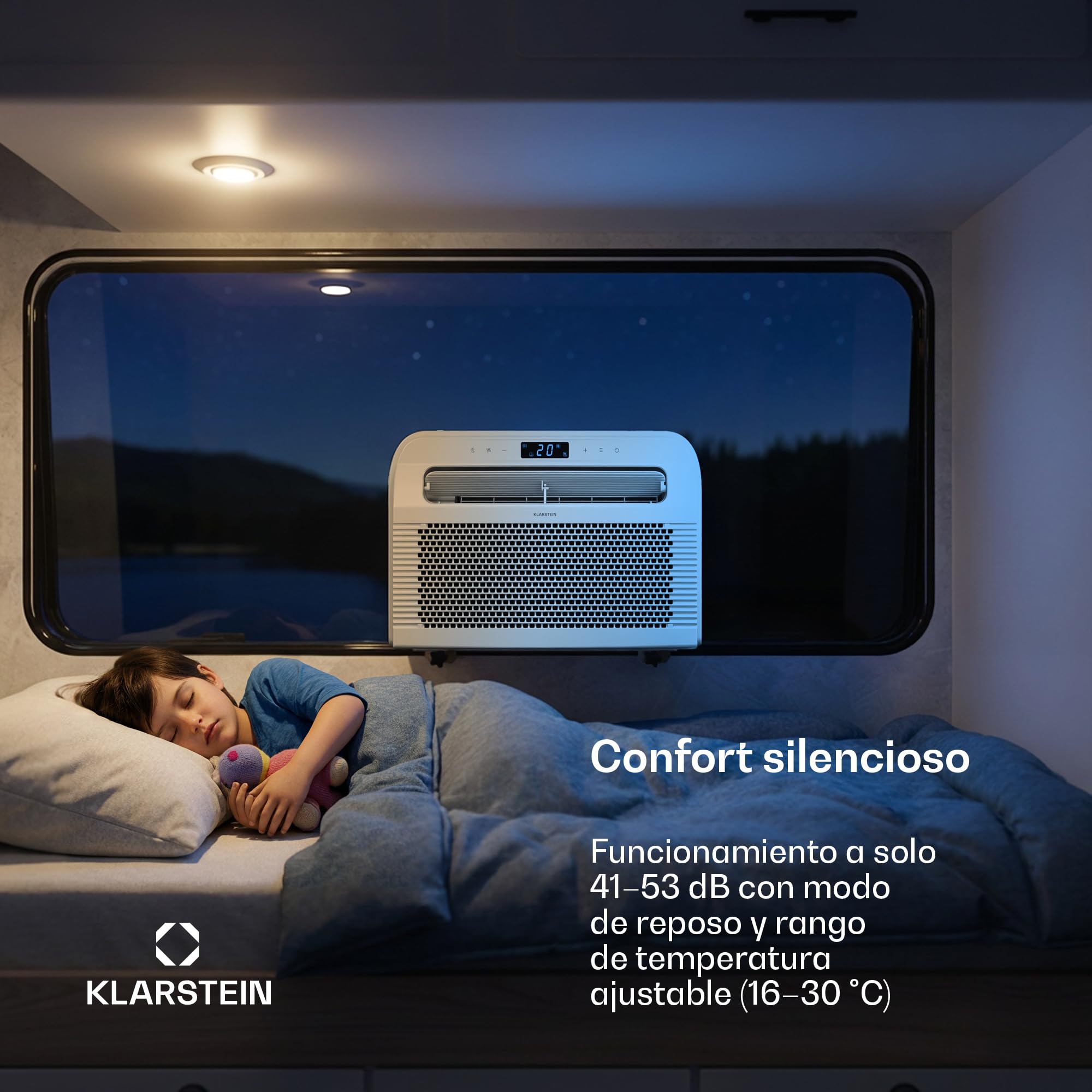 Klarstein Chillavan Aire Acondicionado Portátil - 5000 BTU, cubre hasta 20 m², control por app y LED, 3 en 1: enfría, deshumidifica y ventila, eficiente (A), silencioso, perfecto para caravanas.