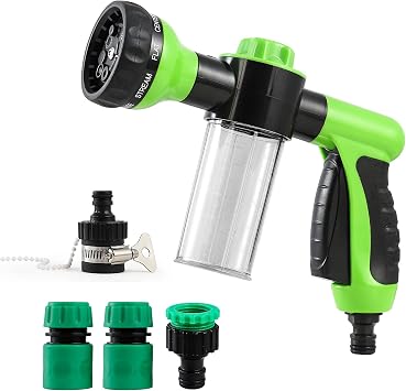 Garden Hose Pipe Spray Gun with Soap Dispenser,8 Adjustable Pattern | High Pressure, Durable ABS plastic material, Easy one hand switch
