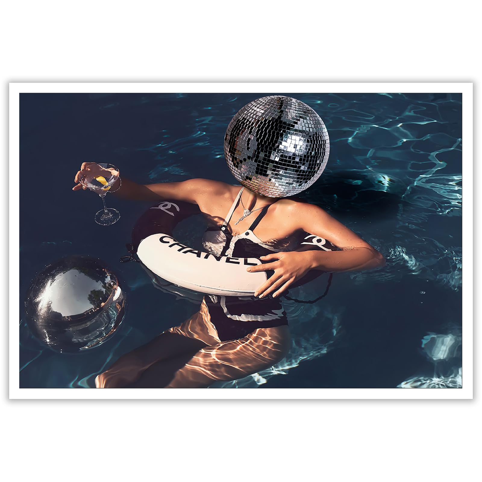 Dcvjiy Trendy Disco Ball Wall Art Posters Retro Preppy Room Aesthetic Canvas Wall Art Funny Cool Summer Pool Party Prints Painting Funky Girly Cocktail Blue Wall Decor 16x24in Unframed