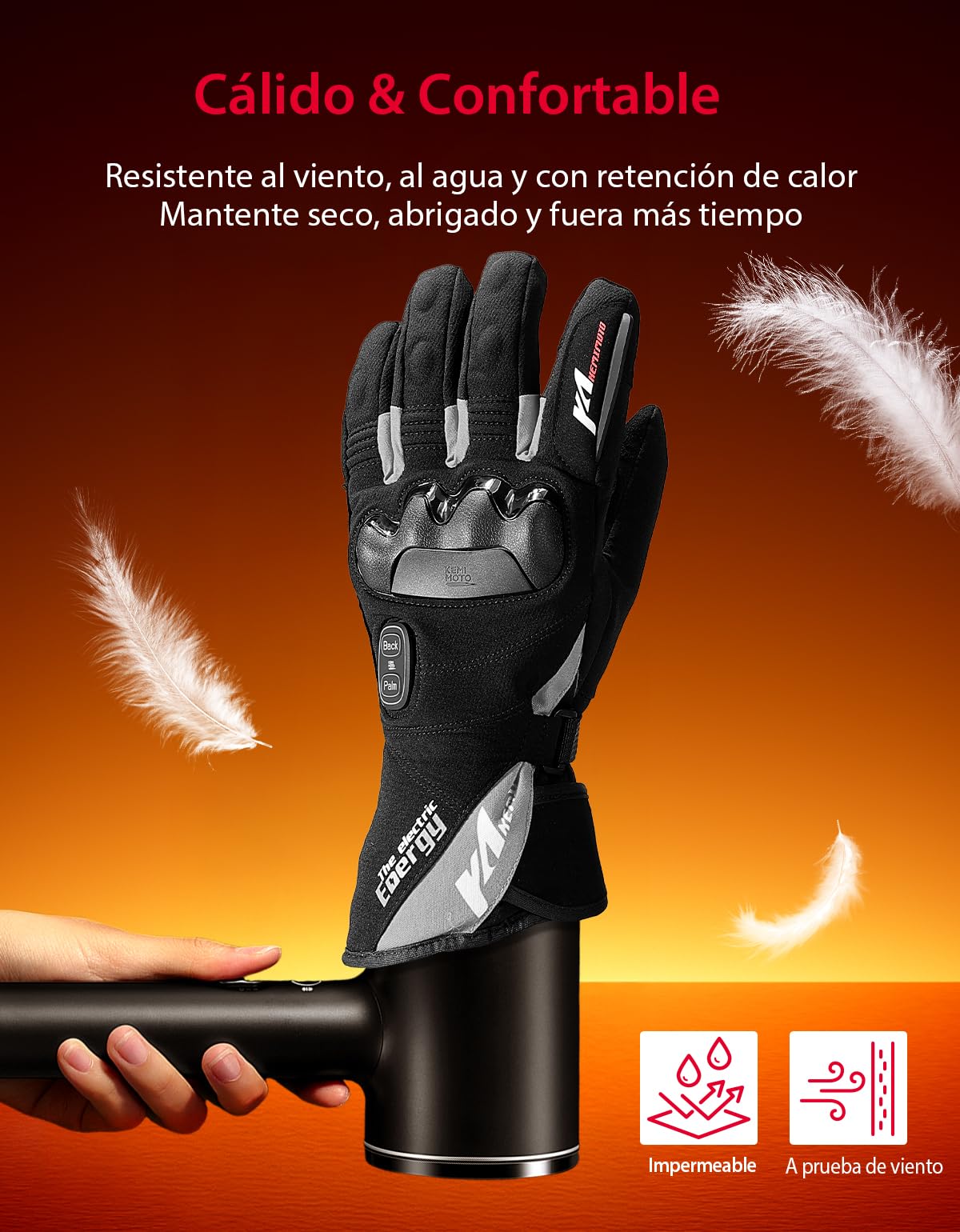 KEMIMOTO Guantes Calefactables, Doble Zona de Calefacción Independientes, con Batería 3000 mAh, Retención de Calor Desde -20℃ a -5℃, Guantes Moto Inviernos Térmicos Resistente al Desgaste