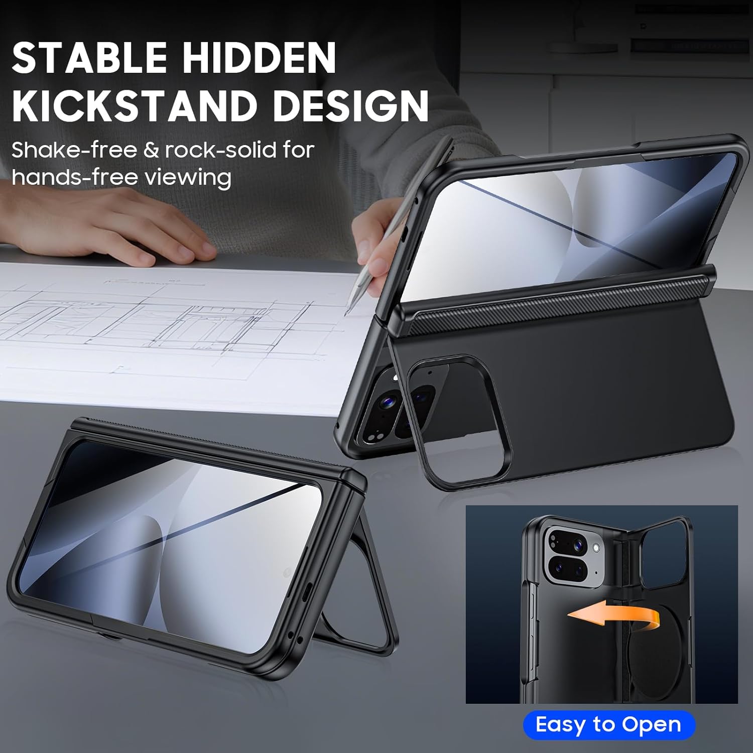 for Google Pixel 10 Pro Fold Case Magnetic Power with [Kickstand][Hinge Protection] Full Body Screen Protector Shockproof Phone Case for Google Pixel 10 Pro Fold (Black)