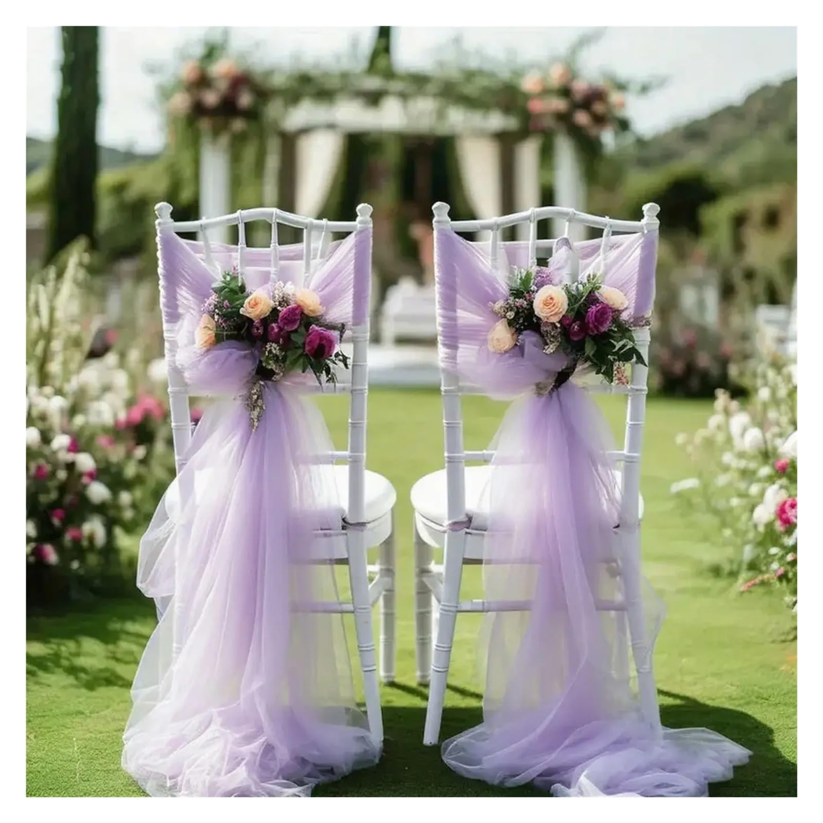 YGSGJSP Chair Sashes 50-10pieces 200x75cm gauze Chair Back Veil Wedding Sashes Bows Covers Ribbon Party Decor for Wedding(Light purple,10 pcs)