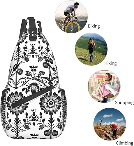 Miniatura 5 de Small Crossbody Bags for Women Men - Vintage Flower Black White Print Adjustable Shoulder Bag Fanny Packs Belt Sling Bag Crossbody Purses Backpack
