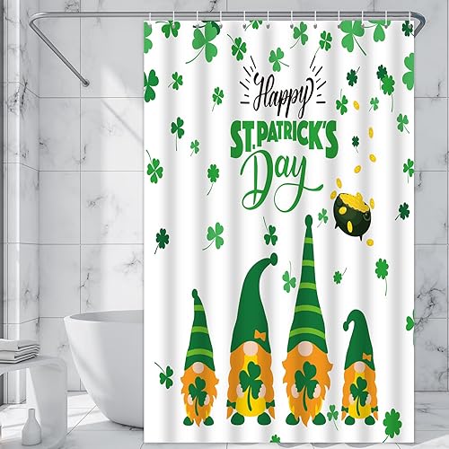 Miniatura 5 de gisgfim Cortina de ducha para el día de San Patricio gnomo irlandés trébol verde cortina de ducha para el día de San Patricio cortina de baño de