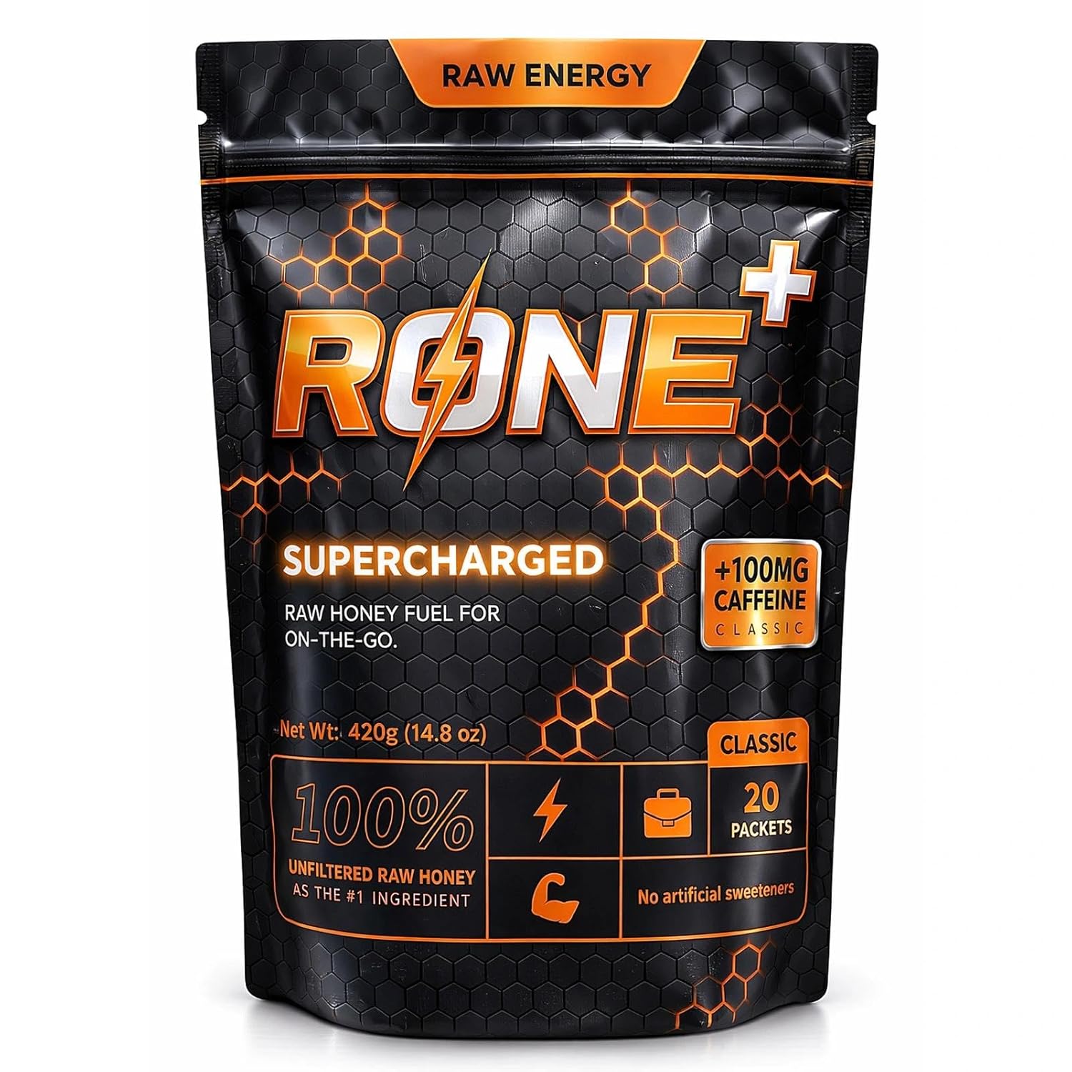 Rone Honey Packets – 100% Pure Natural Honey with Lion’s Mane Mushroom & Himalayan Pink Salt – Energy, Focus & Daily Hydration Support – 20 Pack
