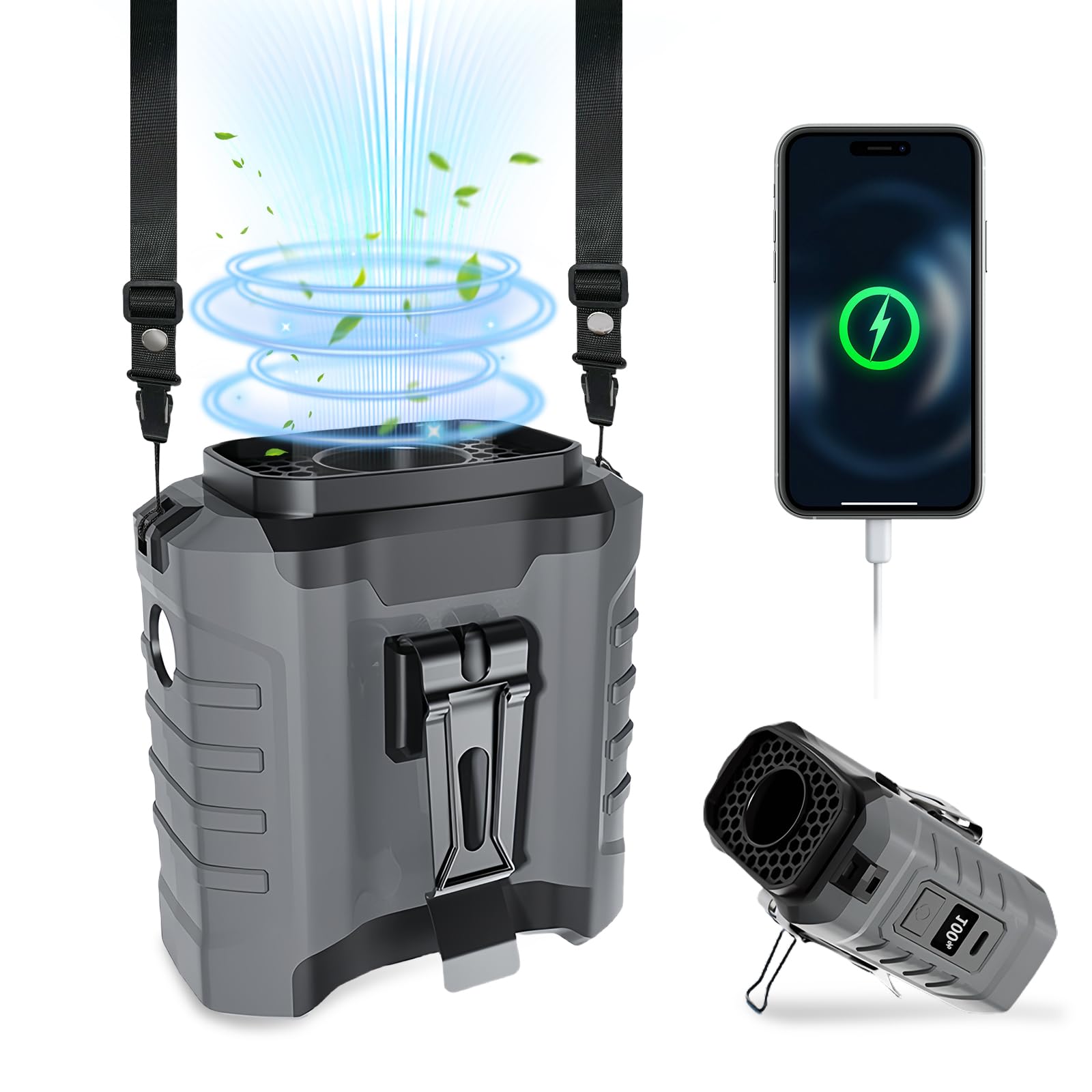 Ventilateur à clip de taille 10000mAh portable à 5 vitesses