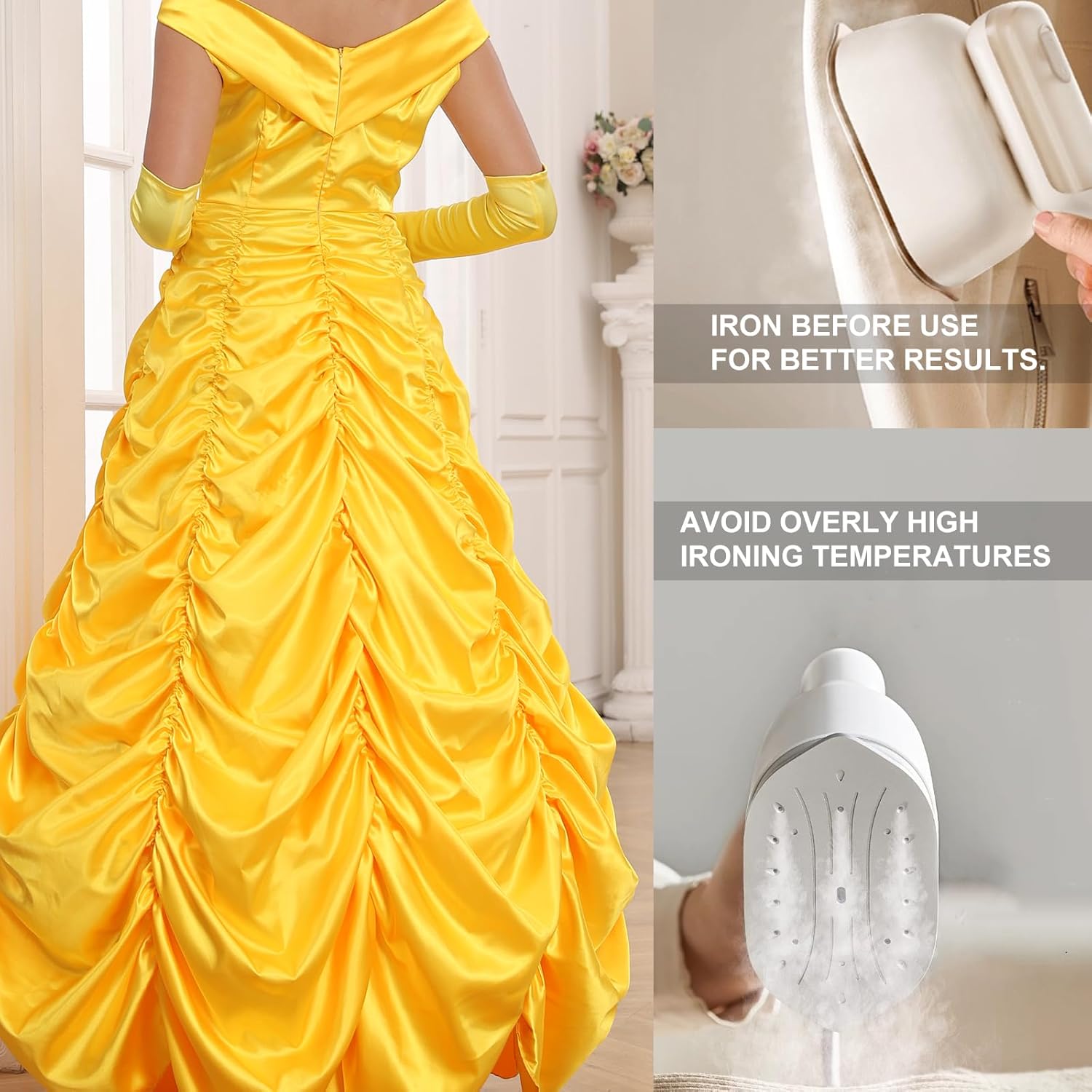 Poboola Belle Costume Women Adult Princess Costumes Halloween Cosplay Party Yellow Dress Long Dress Gown Beauty Outfit - Image 7