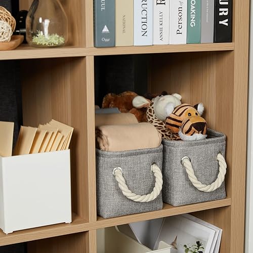 Vista 25 de Temary Canastas de almacenamiento pequeñas de tela para armario, paquete de 6 cajas de almacenamiento decorativas con asas de cuerda para organizar