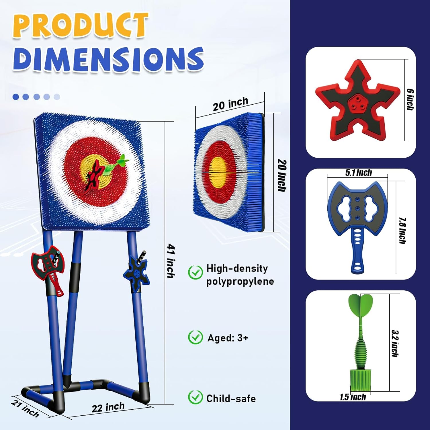 Axe Throwing Game for Backyard - Steel Frame Ax Throw Kit for Kids & Adults - Bristle Target with 6 Throwing Axes Set & Travel Bag - Outdoor/Indoor for Kids & Families Yard Carnival Games