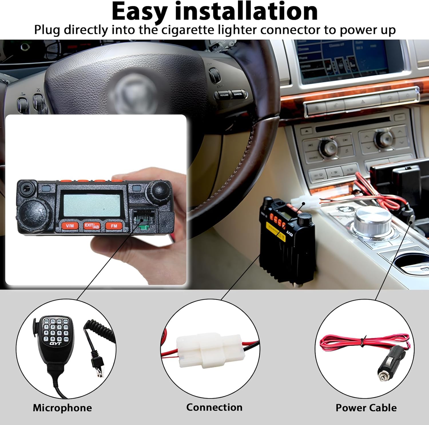 Putikeeg UV Dual Band Car Radio, Dual-Segment 20W, 136-174/400-480MHz, 12V Cigarette Lighter Radio (KT8900) for Professional Drivers and Outdoor Enthusiasts