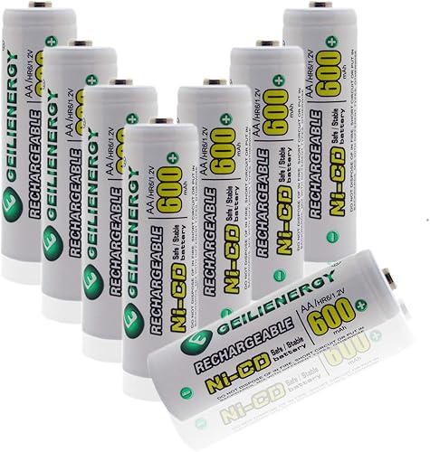 GEILIENERGY Baterías de luz solar NiCd AA 600mAh 1.2V baterías recargables para lámpara solar luz jardín (paquete de 8)