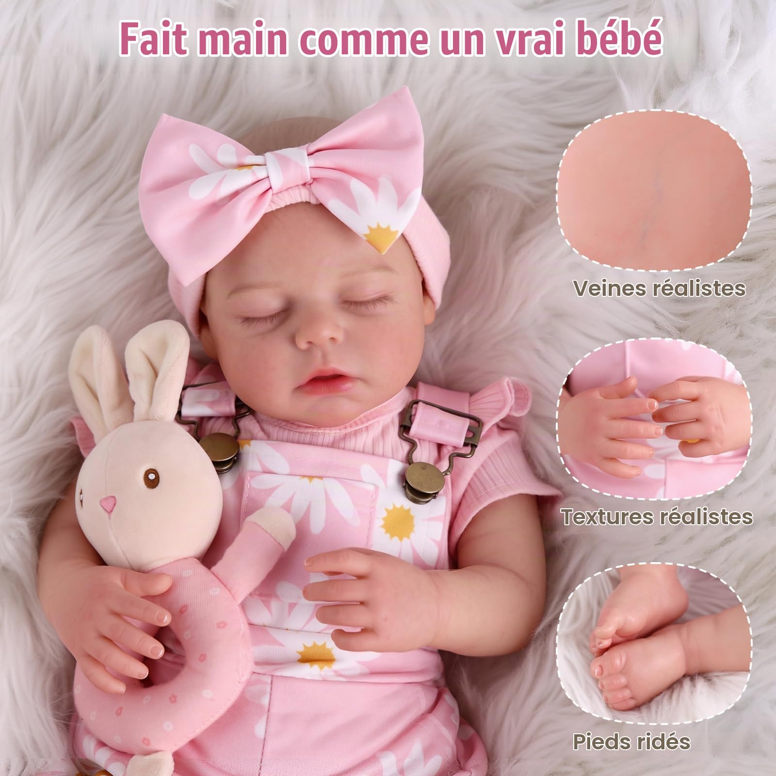 JIZHI BABESIDE Bebe Reborn Fille, 50 cm Poupee Reborn Endormie en Vinyle