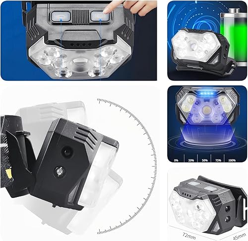 Miniatura 3 de Fay Bless USB C recargable LED sensor faro con ángulo ajustable (negro 9)