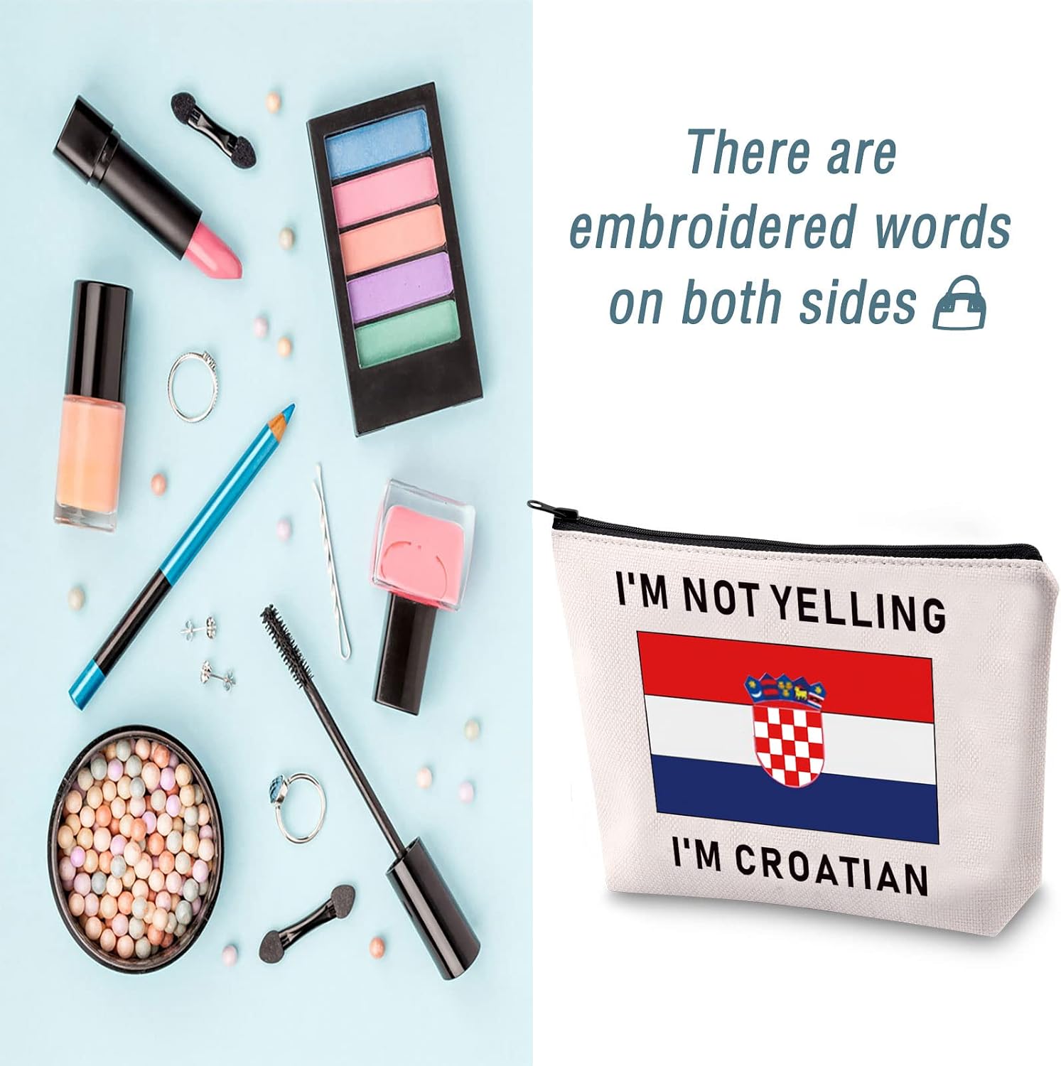 LEVLO Funny Croatian Family Cosmetic Gifts I'm Not Yelling I'm Croatian Makeup Bags Croatian Root Flag Gifts (I'm Croatian) image 4