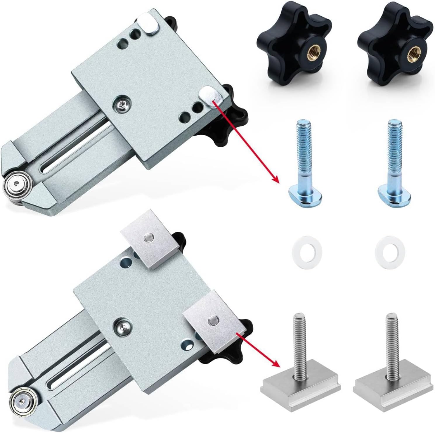 Table Saw Jig Extended Thin Ripping Jig Aluminum Alloy Metric Inch Woodworking Jig for Table Saw Router Band Saw Miter T Tracks (Gray)