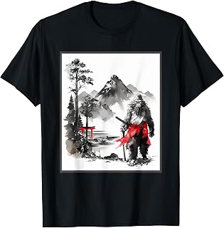 Bigfoot Samurai Japanese Vintage Painting Sumi-E Sasquatch T-Shirt