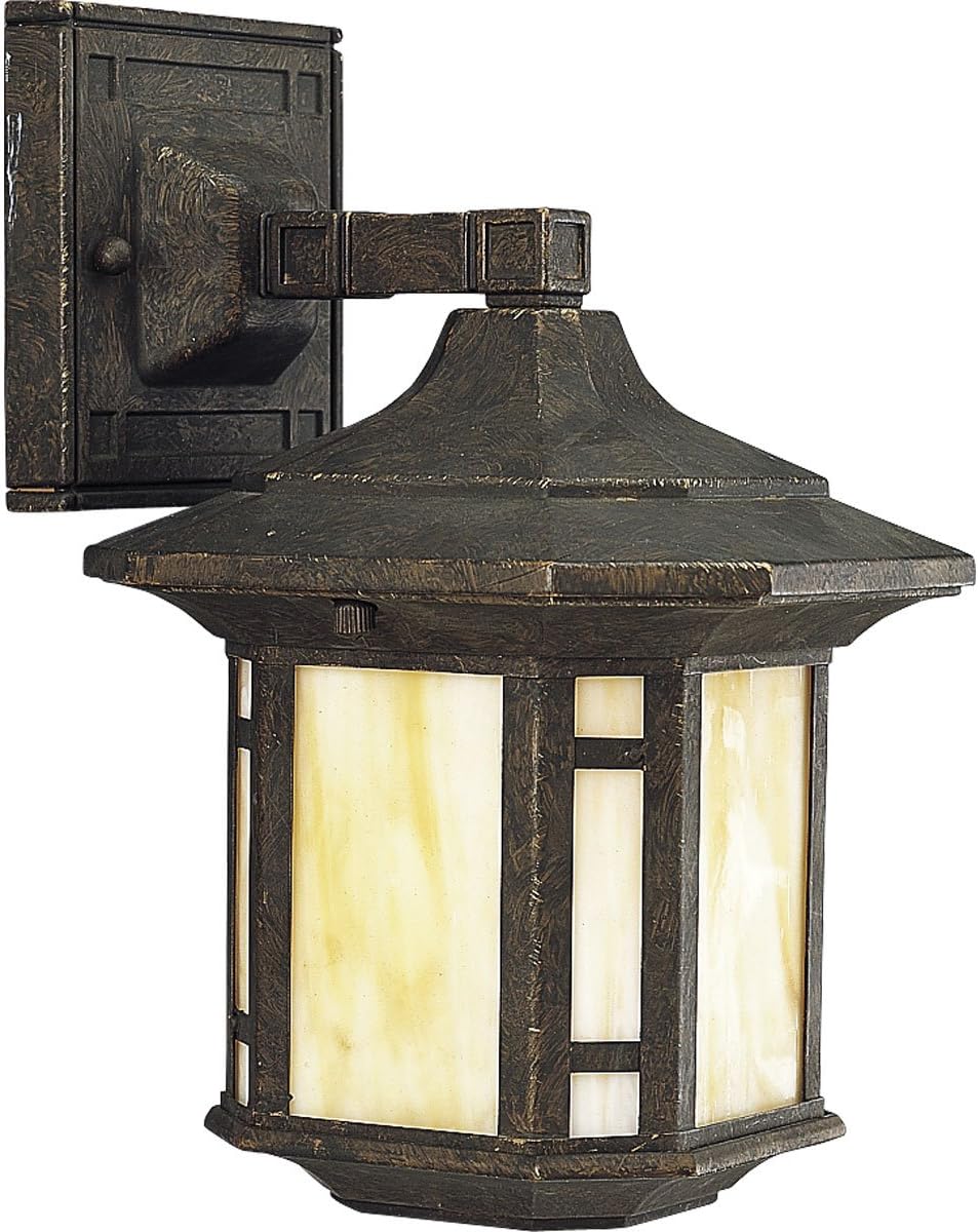Bіg Sаlе Progress Lighting P5628-46 1-Light Wall Lantern with Honey Art Glass and Mica Accent Panels, Weathered Bronze