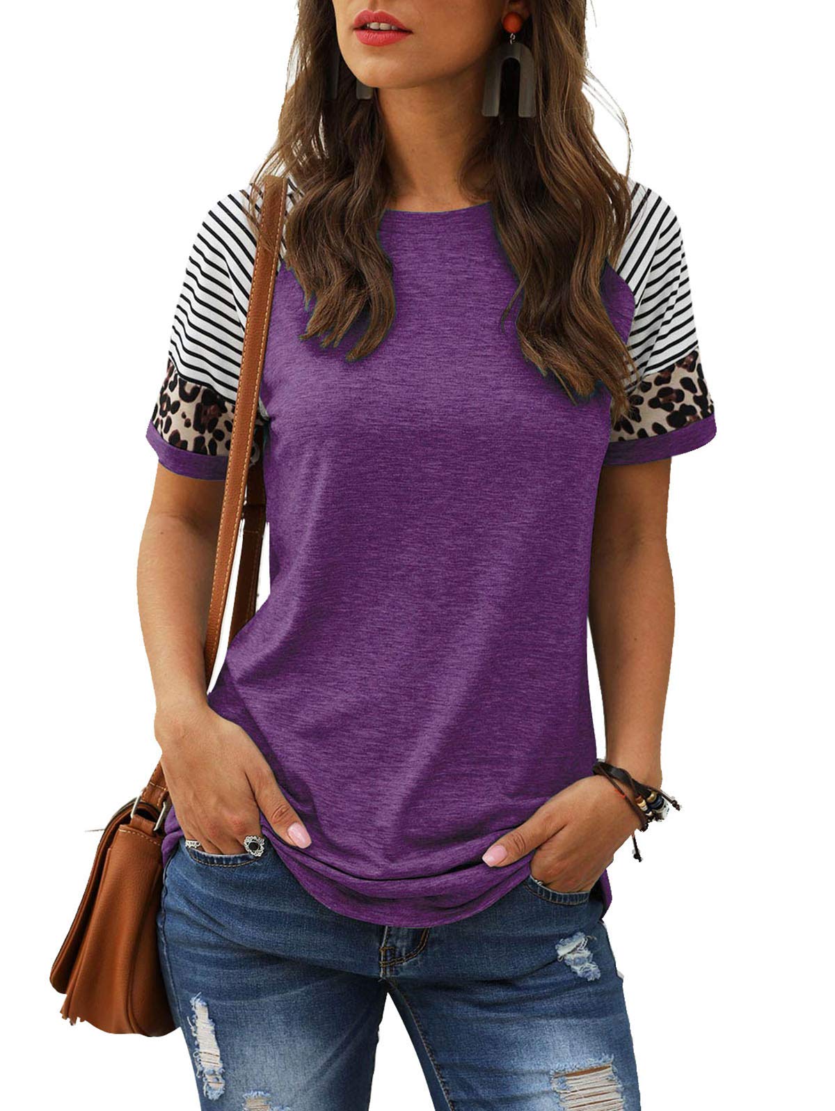 Adibosy Women Summer Casual Shirts: Short Sleeve Striped Tunic Tops - Womens Crew Neck Tee Tshirt Blouses