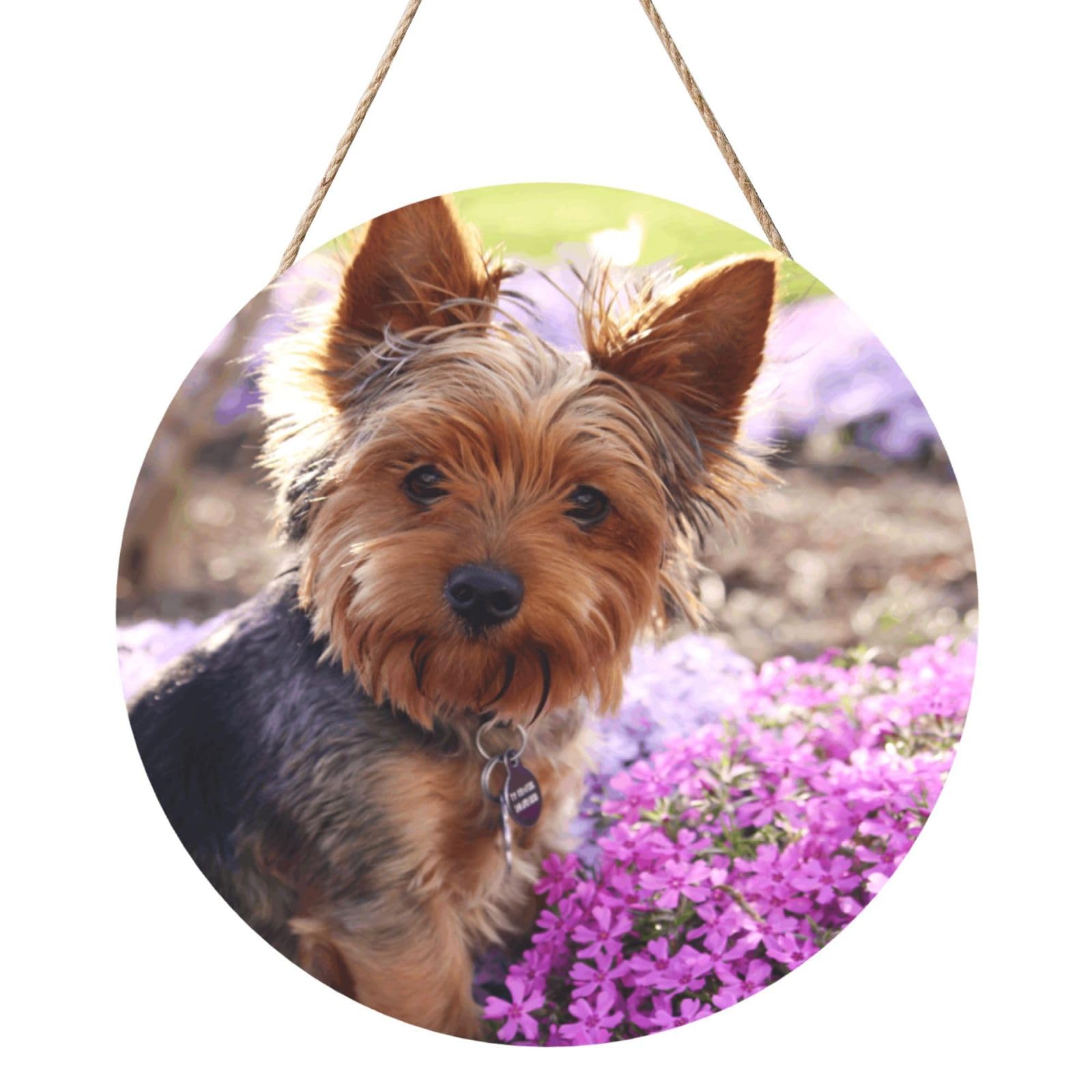 InOmak Yorkshire Terrier Dog, Round Wood Panel Painting 12 in, Wall Hanging Painting For Home