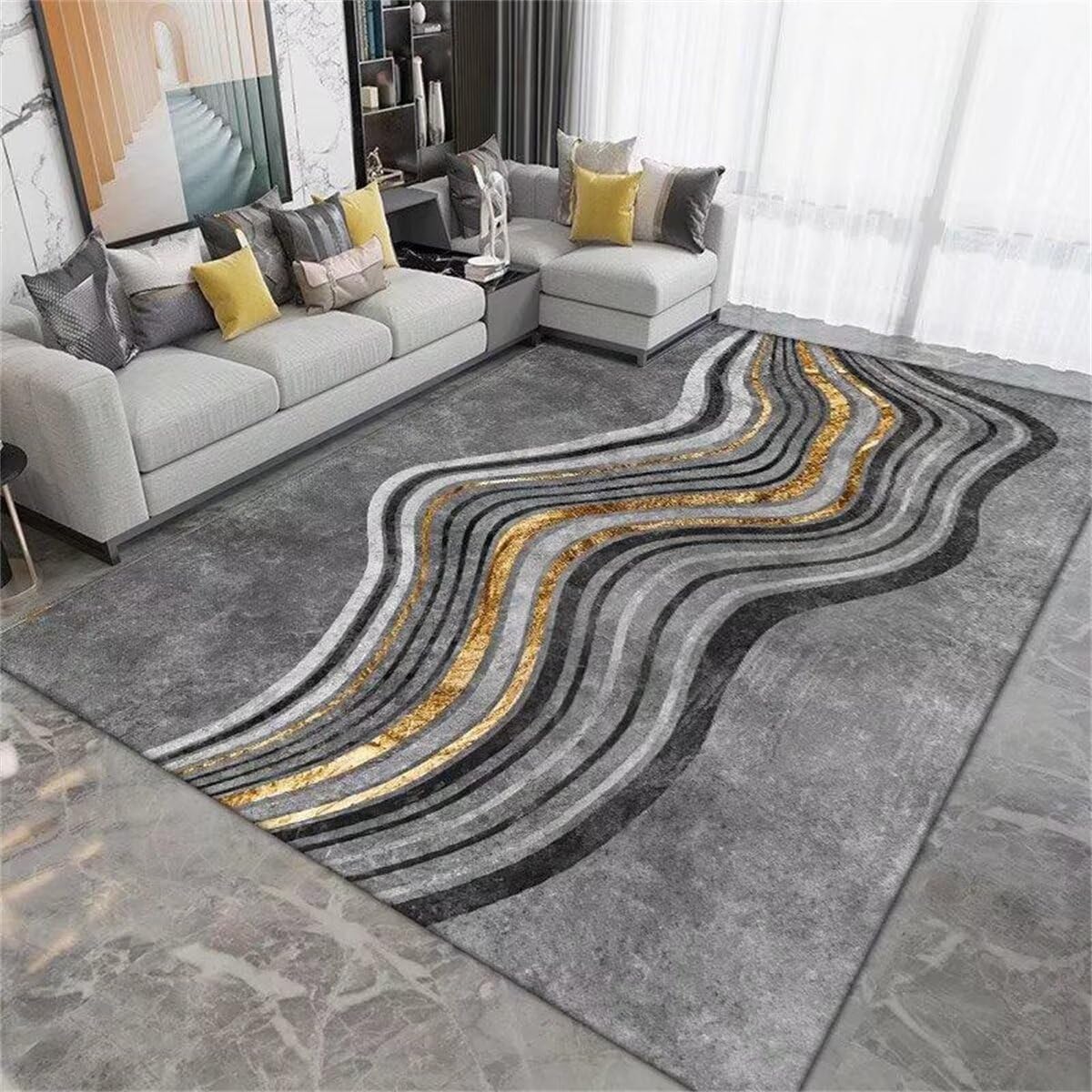 Esszimmer Teppich Bettumrandung Schlafzimmer Grauer einfacher Wohnzimmerteppich Sofazubehör pflegeleicht waschbar Baby Teppich Junge 120X160CM