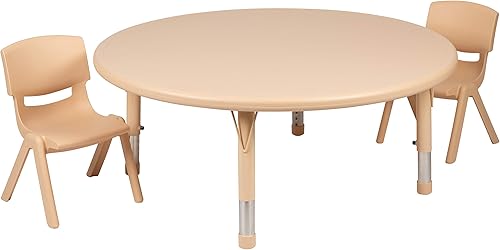 Miniatura 6 de EMMA + OLIVER Juego de mesa de actividad ajustable de plástico azul redondo de 45 pulgadas, 2 sillas