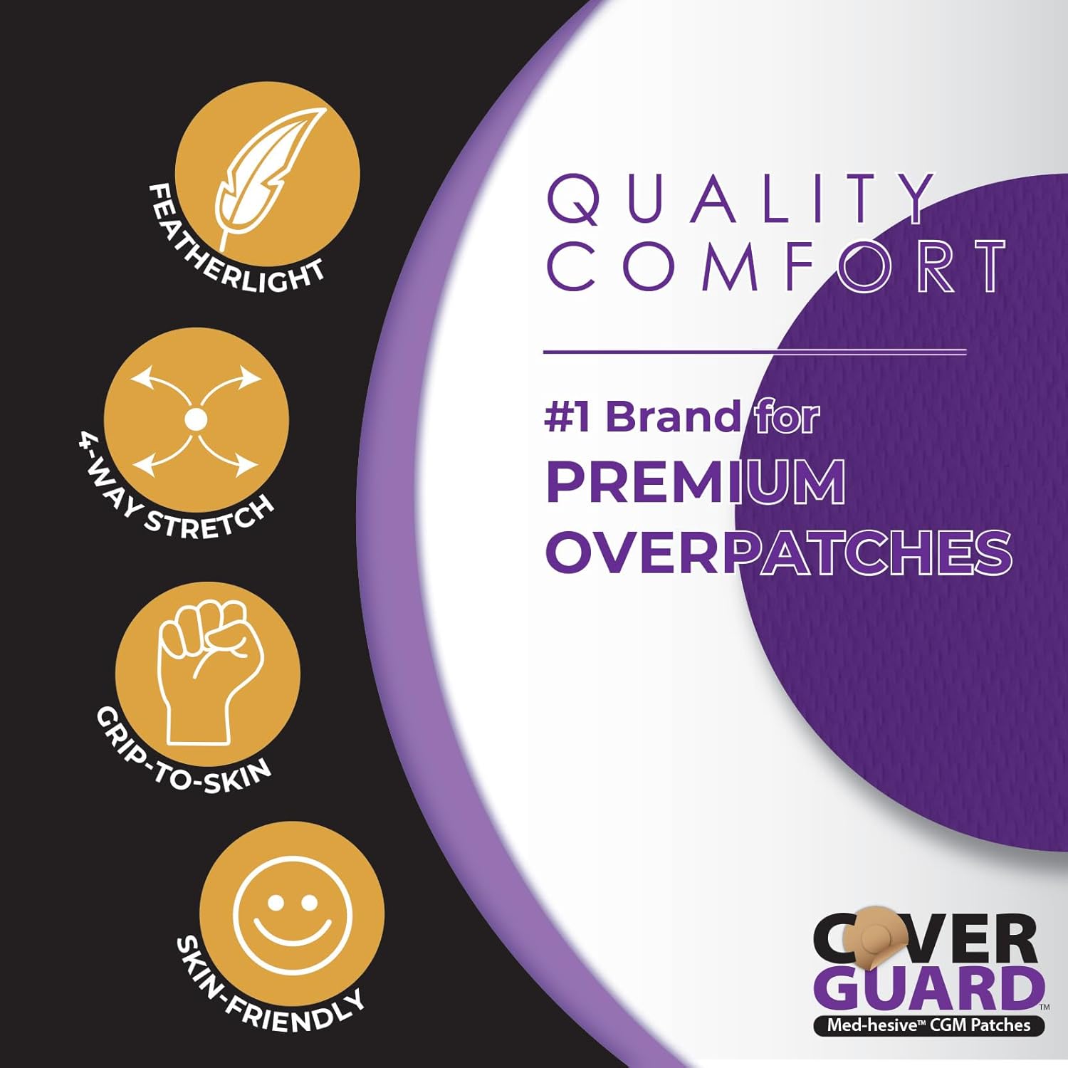 CGM Overpatch | Dexcom G7, Stelo | Purple Full Coverage Design| 25-Count | Waterproof Adhesive | Anti-Fray | Easy Application & Removal | Made in USA | Sensor Protection