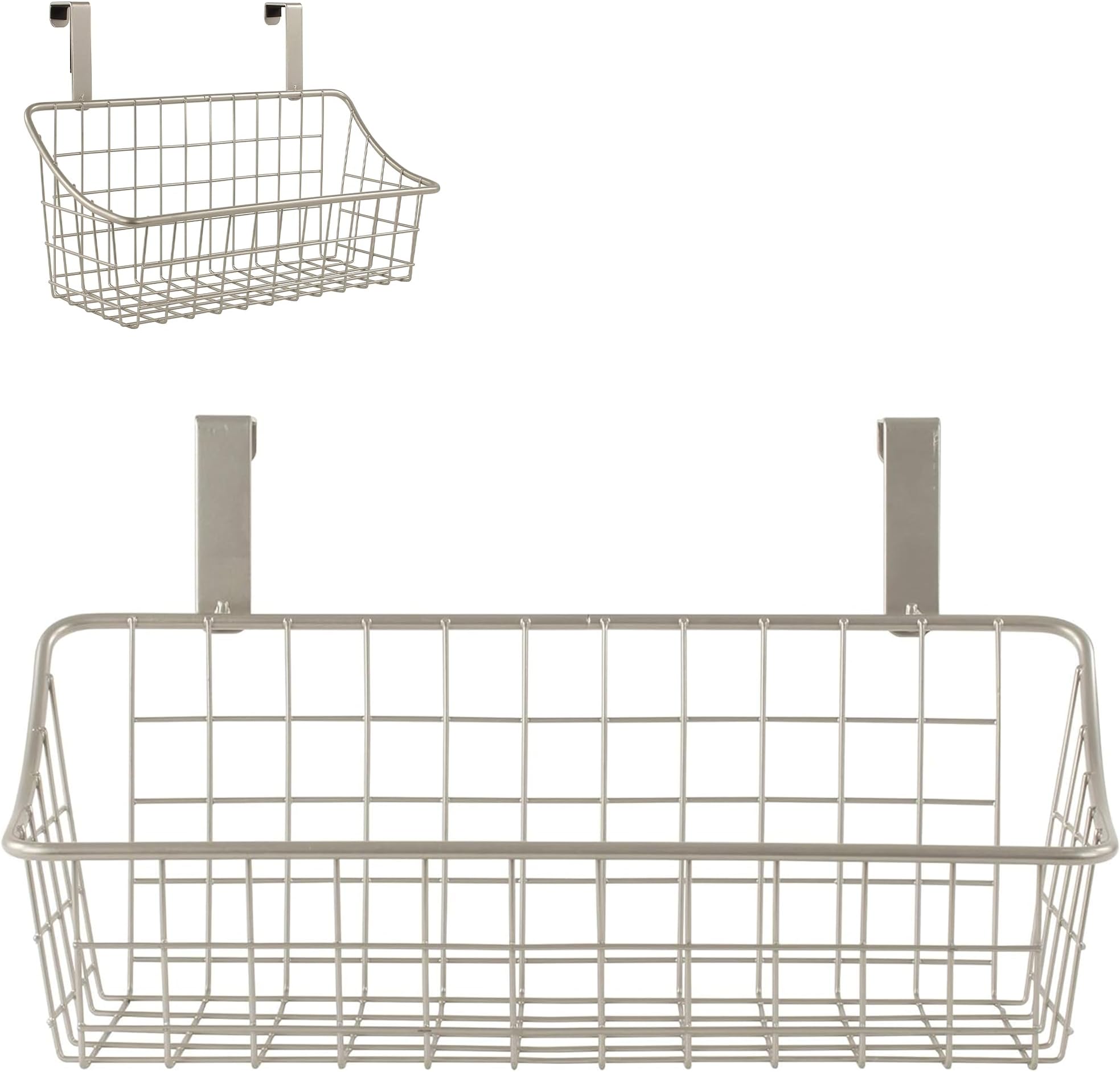 Spectrum Hanging Baskets for Organizing (Small, Satin Nickel) - Grid Over the Cabinet Wire Basket for Kitchen or Bathroom - Door Hanging Storage Organizer for Cleaning Supplies, Washcloths, & Towels
