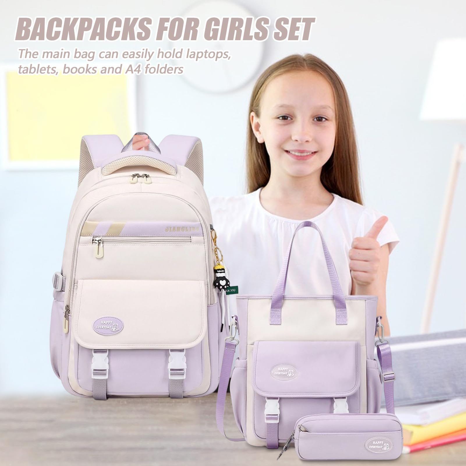 Set zaino – Borsa per libri scolastici, borsa da viaggio, borsa per penne, zaino, organizer quotidiano per bambini, in campeggio per scuole e bambini in età prescolare, per gite in campeggio per