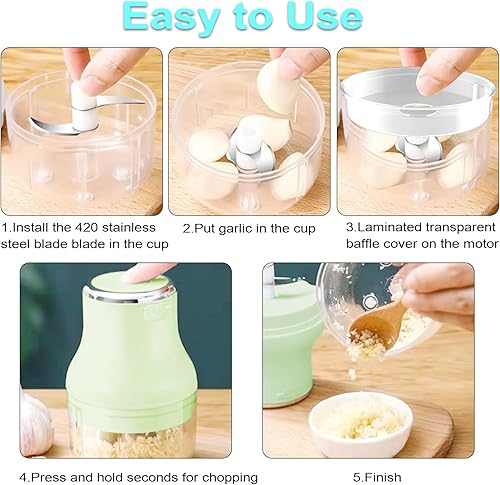 Miniatura 7 de Picadora de verduras, picadora de ajo eléctrica, mini licuadora recargable USB de 250ML, potente procesador de alimentos pequeño, licuadora para