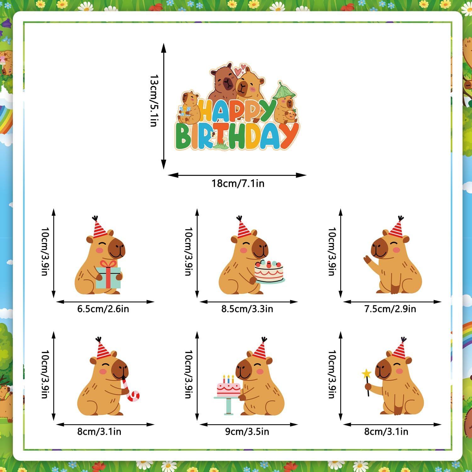 104Pcs Capybara Birthday Decorations, Capybara Theme Party Tableware Supplies including Happy Birthday Banner, Plates, Cups, Napkins, Tablecloth, Cake Topper, Balloons, Serves 20 - Image 3