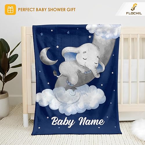 Miniatura 9 de FLOCHIL Personalized Baby Blankets, Custom Baby Blanket - Baby Blanket with Name for Boys, Best Gift for Newborn Elephants Flush Fleece (30x40)