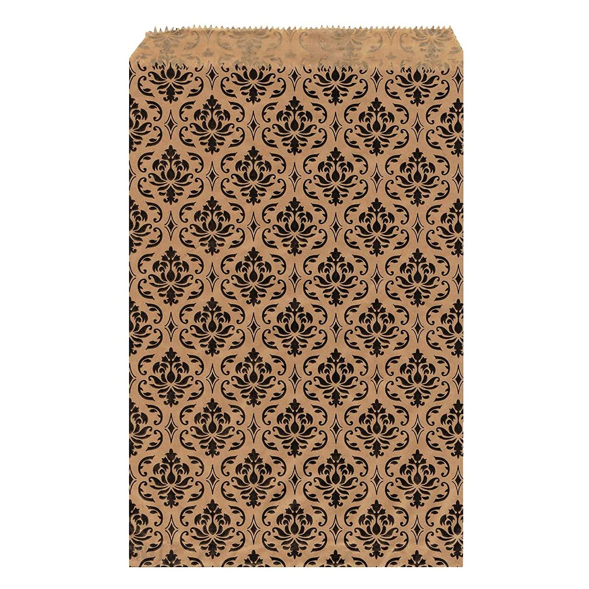 MOOCA 200 pcs Damask Paper Gift Bags, 5 W x 7 H in, Brown with Black Damask