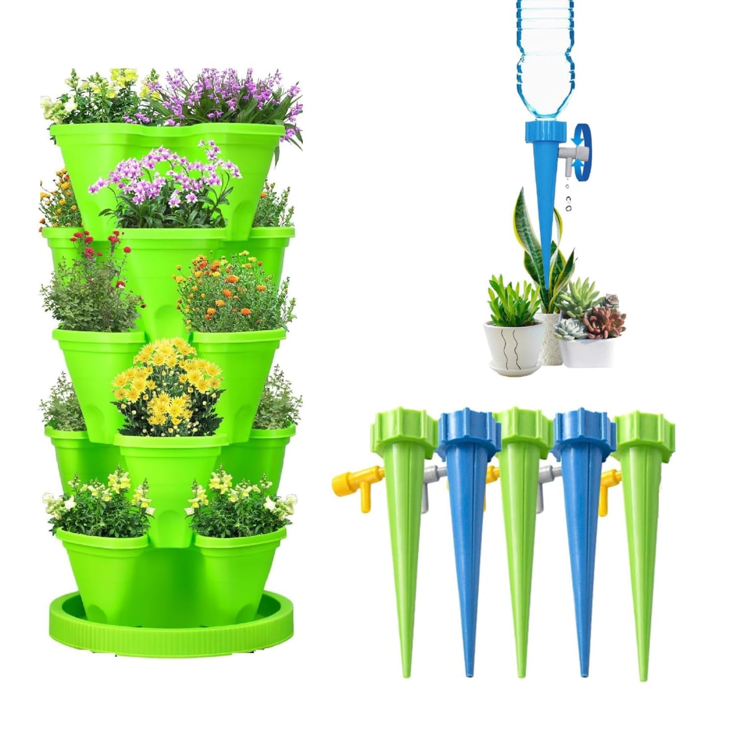 NUCARTURE 5 pcs Stacking Vertical Garden Planters for Plants Growing Tower Pots for Flower Garden Planter for Home Gardening Balcony,Patios,Backyards Vegetables Pot for Indoor/Outdoor (B0CVW2N53P) Amazon Price History, Amazon Price Tracker