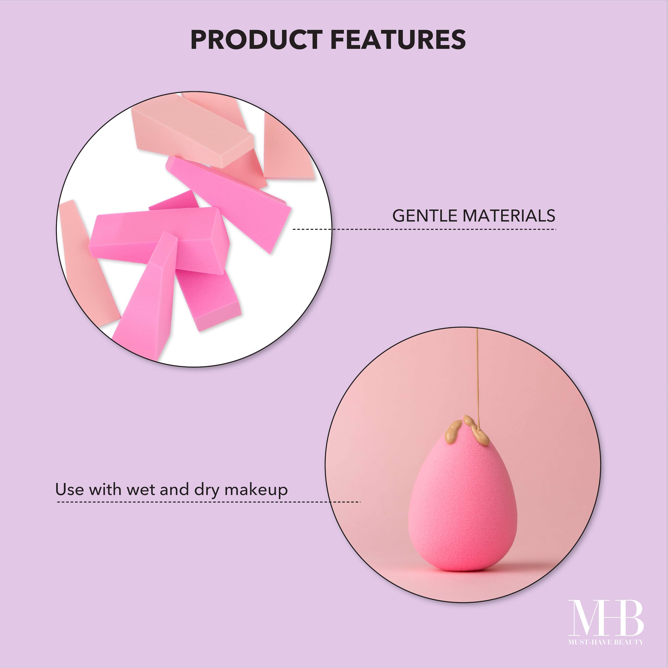 Expressions Juego de 16 esponjas de maquillaje rosas y organizador de artículos esenciales de belleza | Mezcladores de belleza surtidos, esponjas de maquillaje y cuñas para una aplicación de