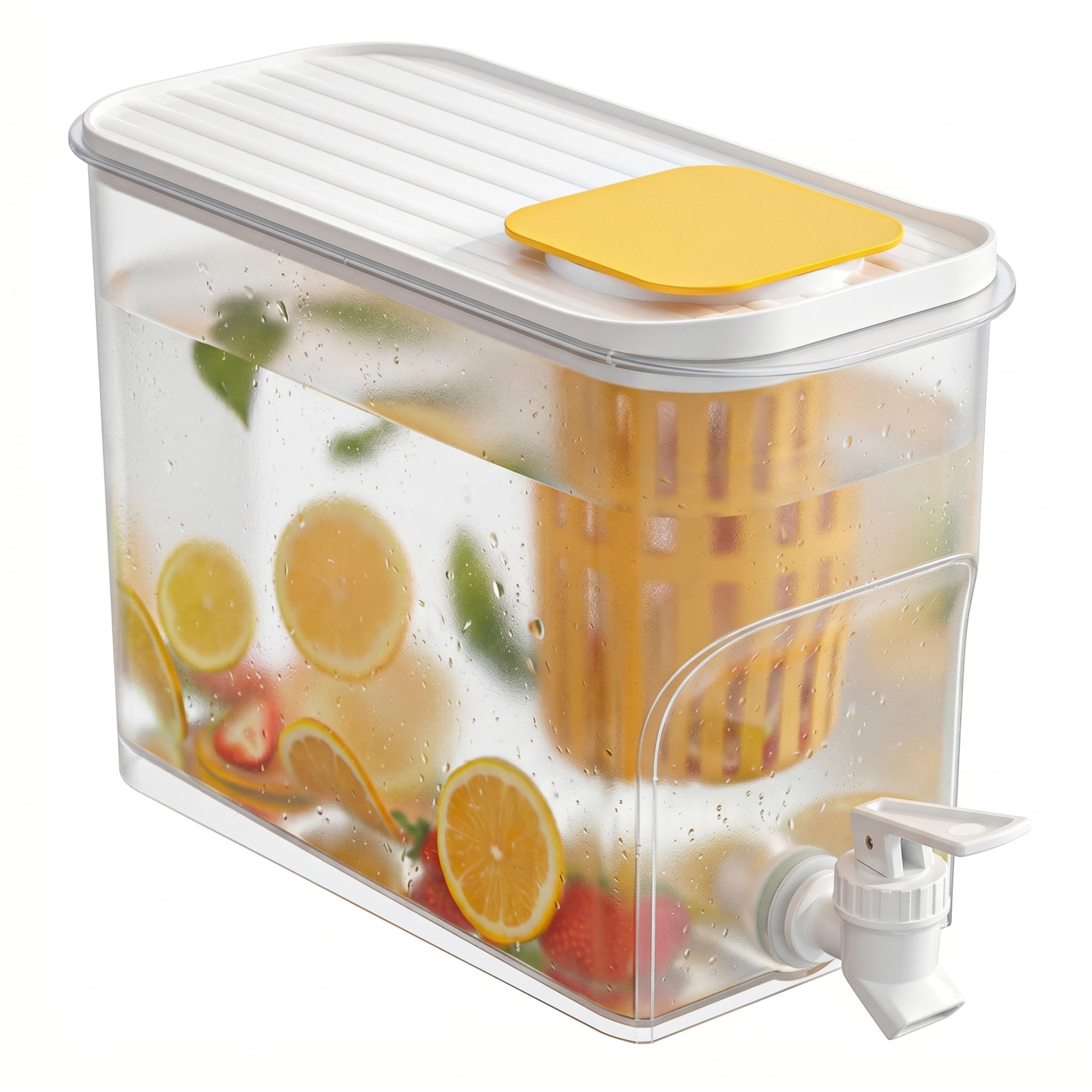 Lemonade Dispenser Fridge Drink Dispenser, 4L Transparent Plastic Drink with Spigot, Hot＆Cold Resistant Water Container For Fridge White