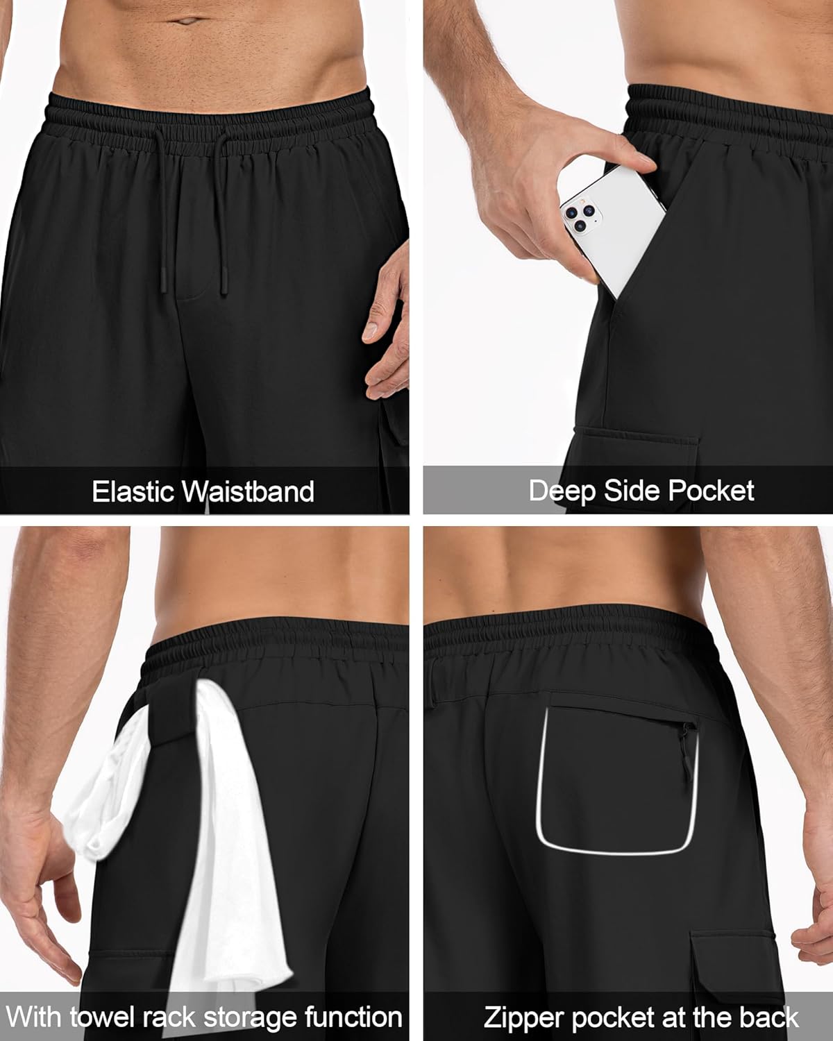 Men's Cargo Casual Shorts Quick Dry Lightweight Stretch Athletic Shorts for Men with 5 Pockets Outdoor Running Gym - Image 5