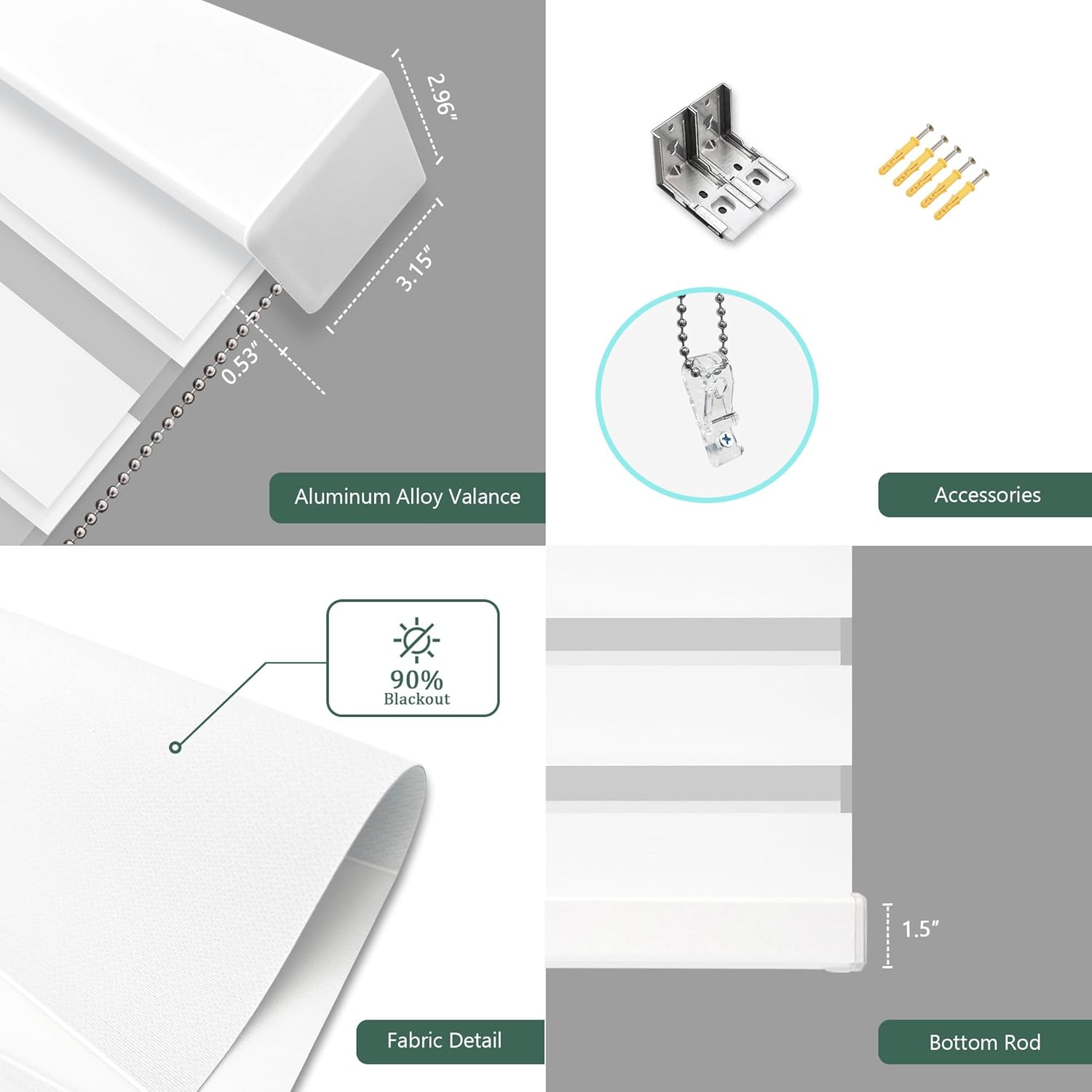 Custom Zebra Blinds for Windows Corded Bedroom Blinds Blackout Roller Shades for Indoor Windows Home and Office, Easy to Install(Pure White-90% Blackout,Custom)
