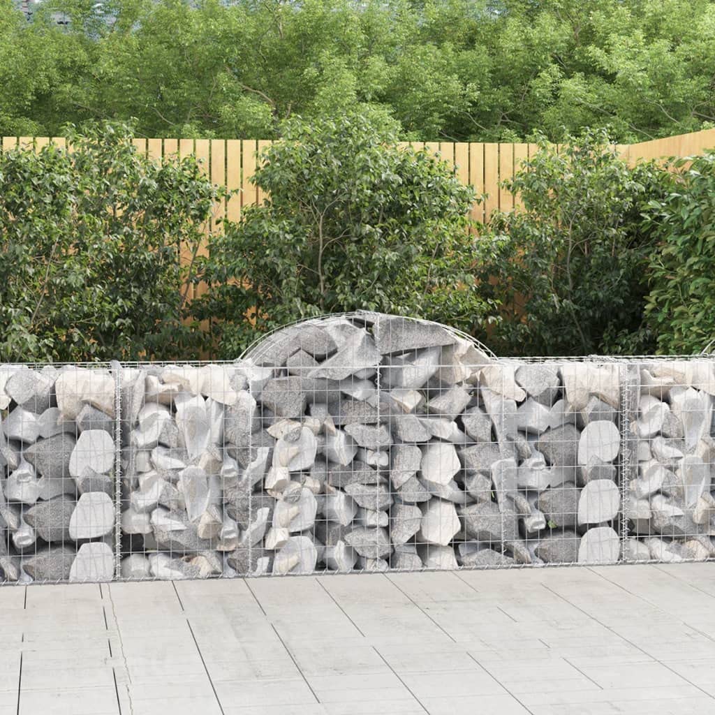 Gavión de hierro galvanizado con arco alto, 200 x 50 x 80/100 cm como pared de gaviones, protección visual para diseño decorativo y para rellenar con piedras