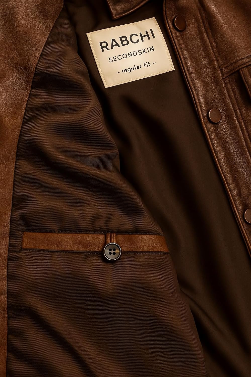 Men’s Vintage Brown Lambskin Leather Trucker Jacket – Classic Western Style Snap Button Front, Real Leather - Image 6