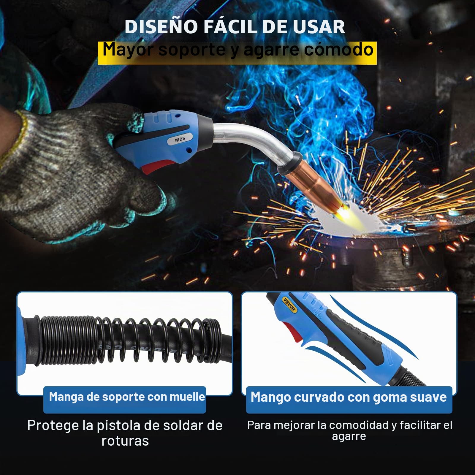 VEVOR Pistola de soldar Mig Cable flexible de repuesto para antorcha de 15 pies ciclo de trabajo de 250 Apara soldador eléctrico soldadura resistente, construcción industrial, entornos hostiles