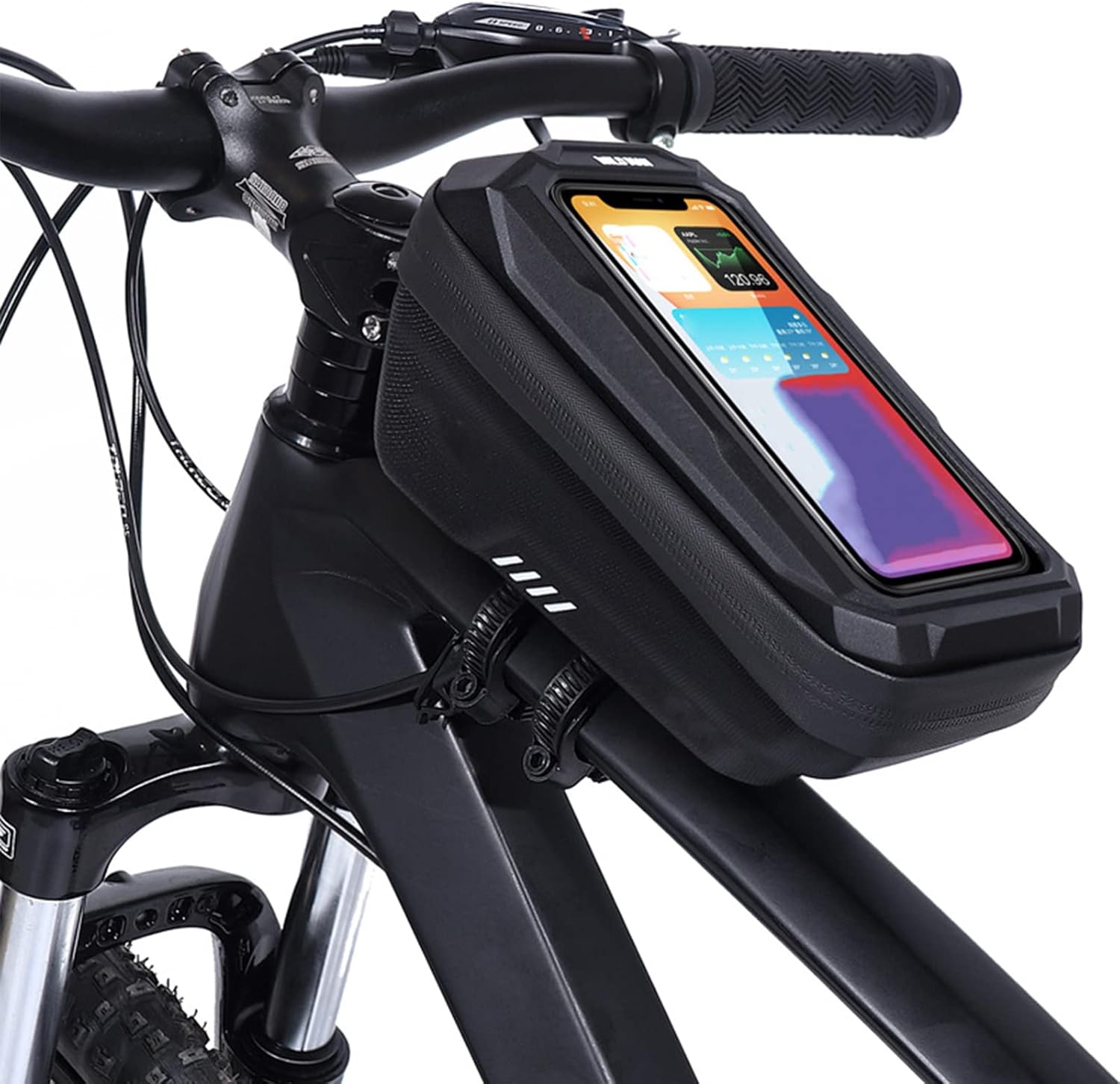 EVA 3D Hard Shell Bicycle Bag Rainproof Bike Frame Bag Front Cell Phone Holder with Touch Screen Cycling MTB Bike Accessories,Black