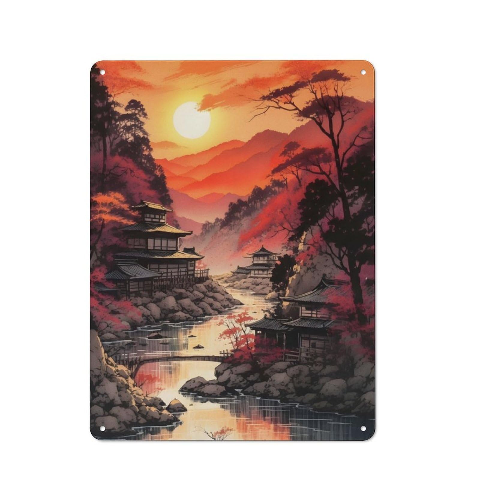 Junmoney Sunset In The River Tin Wall Plaque 40X30cm With For Dining Room Or Kitchen, For Vintage Wall Decor Fans, For Themed Room Decoration
