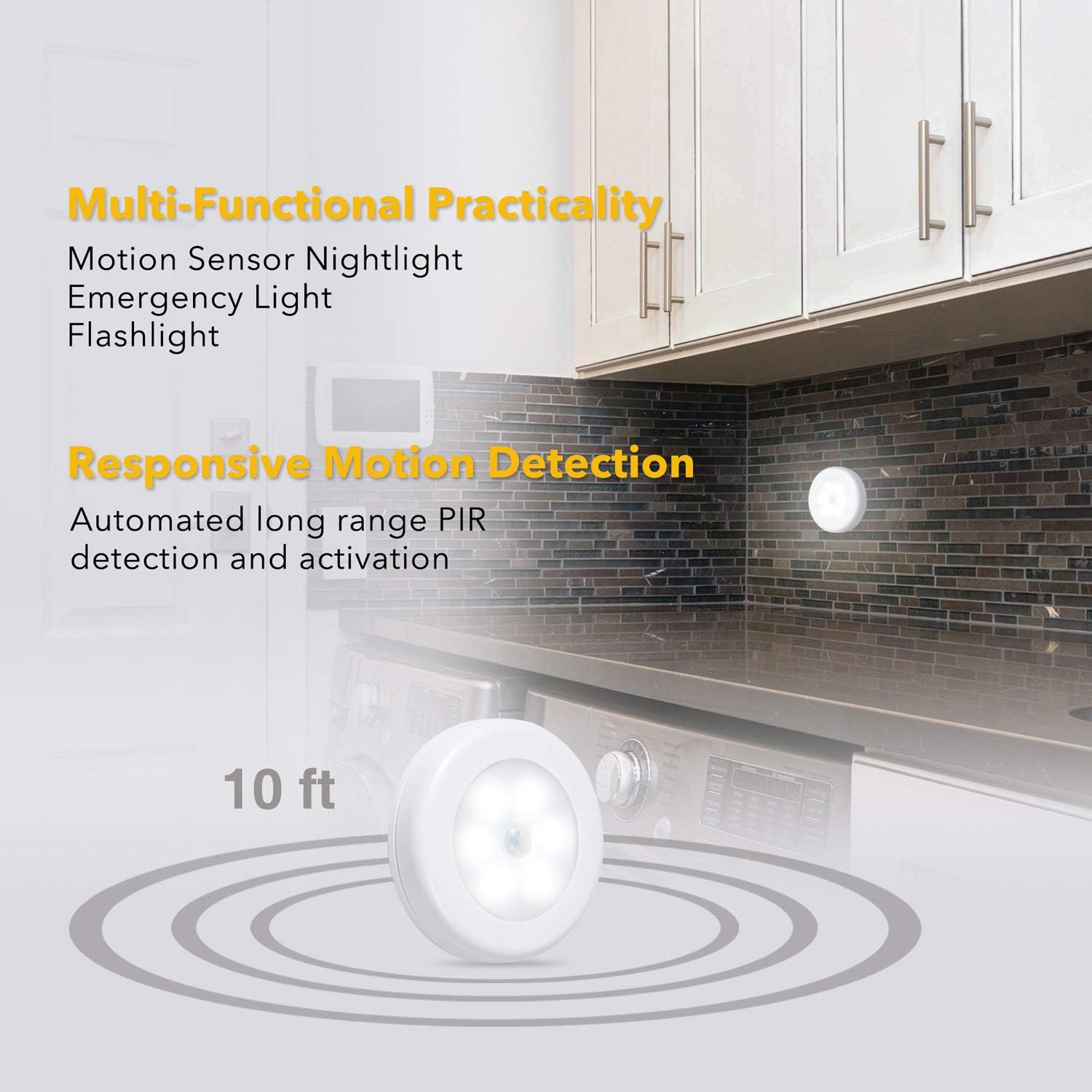 Century CP-BPLL3 Motion Sensor, Battery Powered LED Light for Entrance, Hallway, Garage and Bathroom (3 Pack), Off-White, 3 Unit