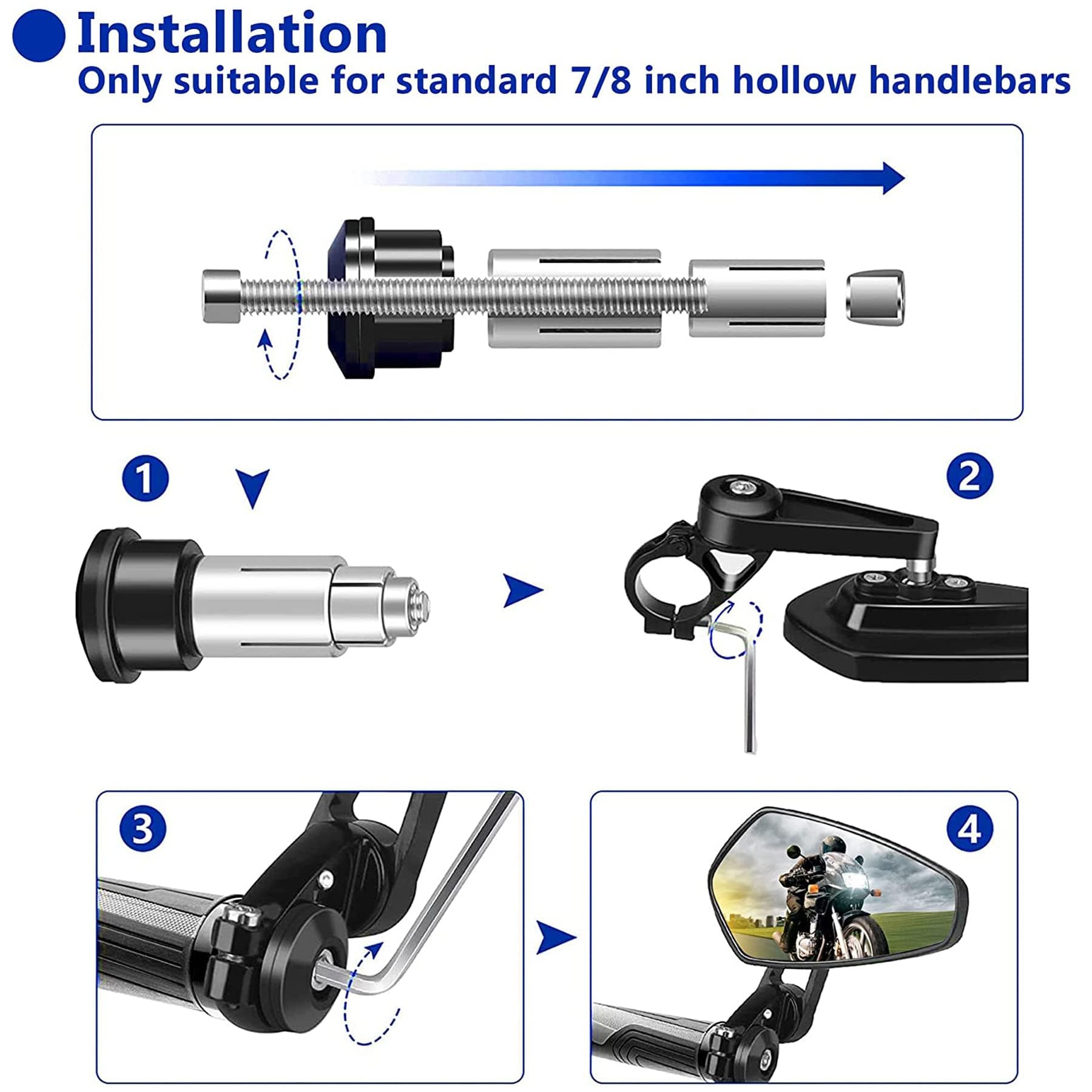 Heart Horse Rétroviseur de Moto Universel 7/8",Bar End Rétroviseurs CNC,Retroviseur Embout de Guidon Anti-Glare Rétroviseur Moto Latéraux pour Moto CBR600 FZ07 FZ09 MT03 MT07 MT09 Z125 Z900 (Bleu)