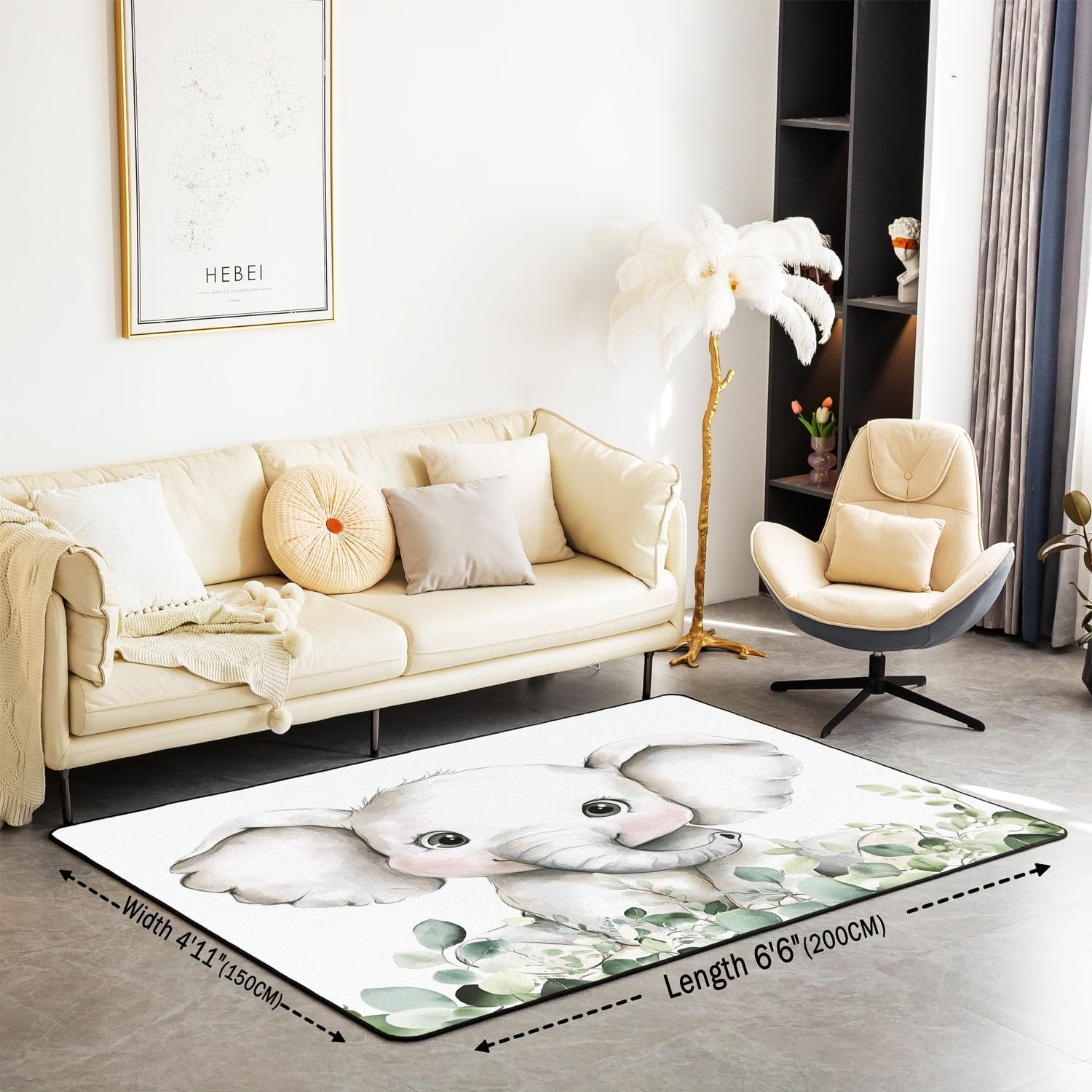 jejeloiu Cute Elephant Area Rug 3x5 Kids Cartoon Animal Living Room Rugs for Bedroom for Boys Girls Teens Safari Nursery Decorative Carpet Rug Non-Slip Indoor Floor Mat Accent Rug