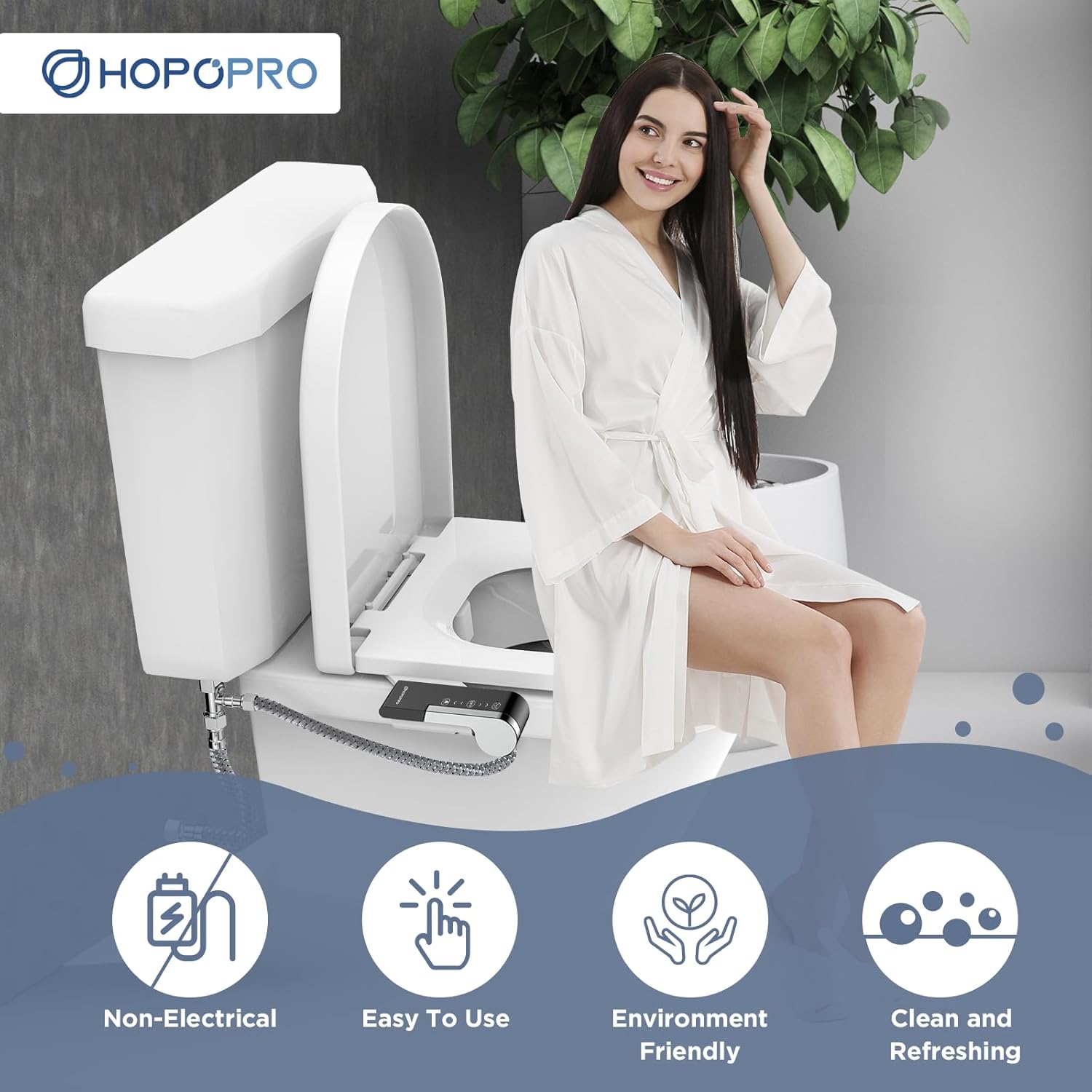HOPOPRO Toilet Bidet Tank Replacement Cover, Bidet Ultra-Slim Dual Nozzle (Feminine/Rear Wash), Fresh Cold Water Sprayer Toilet Tank Seat for Existing Toilets with Pressure Control, Black