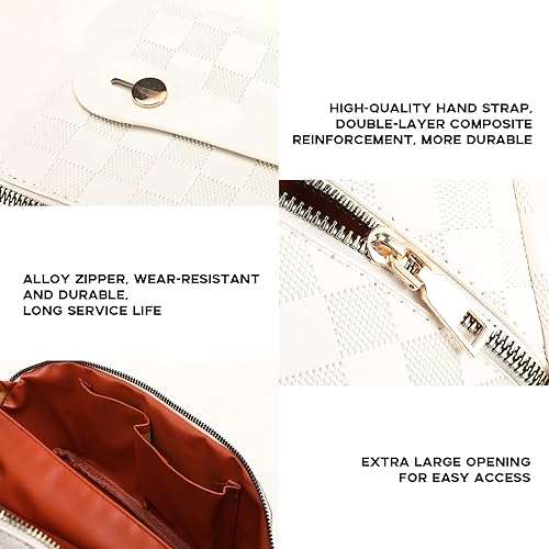 Miniatura 5 de Bolsa de maquillaje portátil que se abre plana para un fácil acceso, bolsa de cosméticos grande impermeable bolsa de aseo, Blanco, Moda retro