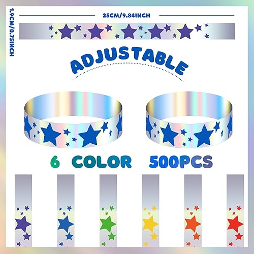 Miniatura 3 de Glenmal 500 pulseras para eventos, pulseras de estrellas de neón a granel para eventos, de plástico, impermeables, de carnaval, pulseras adhesivas
