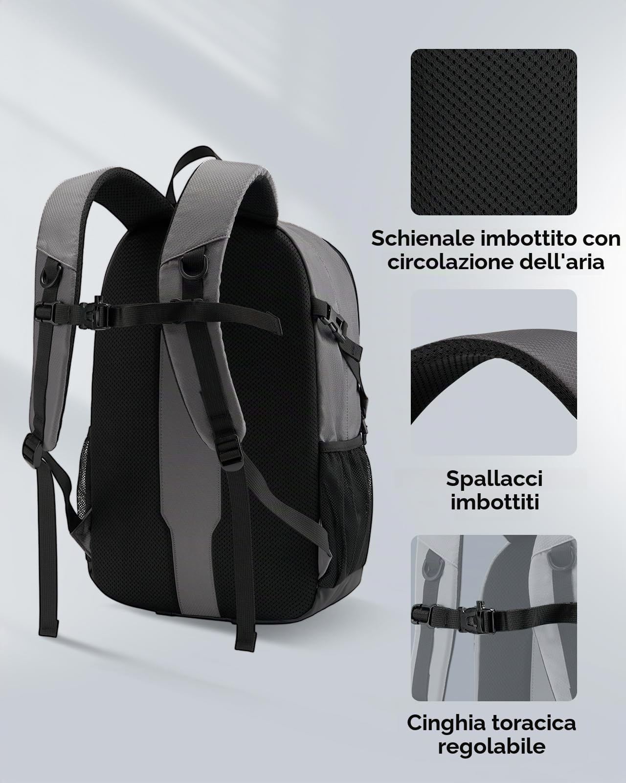 WATERFLY Zaino da trekking da uomo e da donna, 25 l, zaino da trekking leggero, zaino da esterno con fibbia rimovibile sul petto per escursioni, viaggi, campeggio
