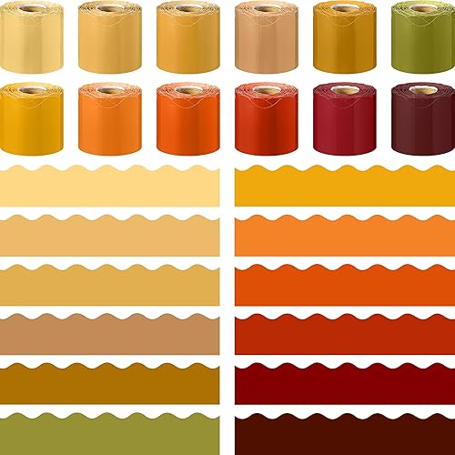 Ctosree 12 rollos de bordes coloridos para tablón de anuncios de 630 pies, borde festoneado a granel para el aula, pizarra de regreso a clases